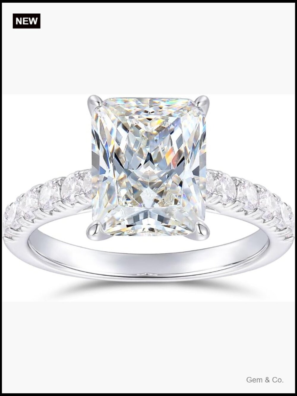 Solid 14K Gold 4CT Radiant Cut Moissanite Engagement Ring VVS1 D Color